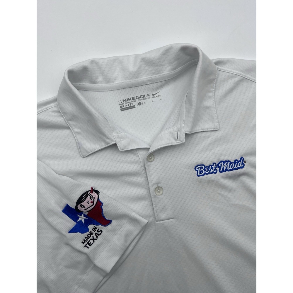 Nike Golf Best Maid Polo Shirt Men's Large‎ White Dri Fit Stretch Performance
